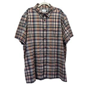 Mutual Weave Mens 2XL Plaid Short Sleeve Button Down Shirt Tan Navy Workwear